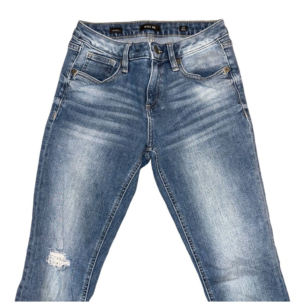 Miss Me Skinny Jeans Womens 25 27 Light Wash Stretch Whiskering Distressed - Picture 3 of 8